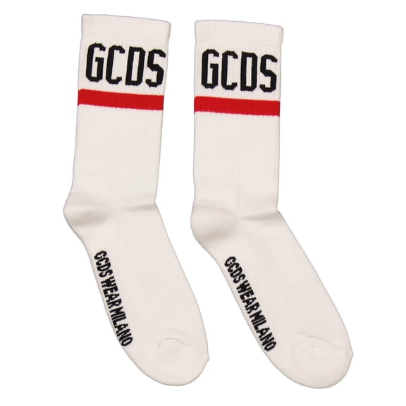 GCDS Logo Brand White Socks, Brand Size II (Medium)