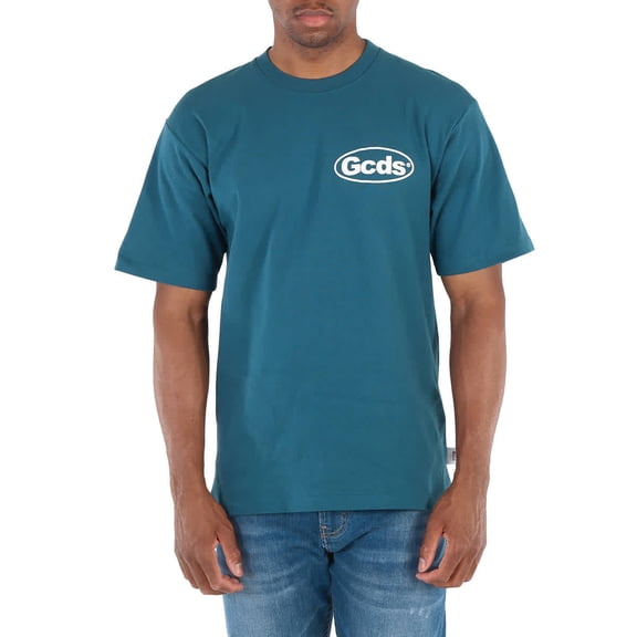 GCDS Men's Teal Shop List Cotton T-shirt, Size Small