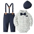 thumbnail image 1 of GCETTIC Baby Boy 4‑Piece Gentleman Outfit Set, Floral Print Long Sleeve Romper Suspender Pants Bow Tie Beret Hat for Wedding Baptism Party Size,12M, 1 of 4