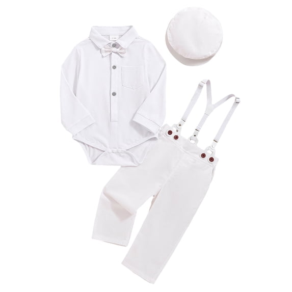 GCETTIC Baby Boy Clothes Suit Boys Baptism Easter Outfits Baby Shirt+Bow Tie+Pants+Suspenders 4Pcs Christmas Wedding Set 3-6 Months