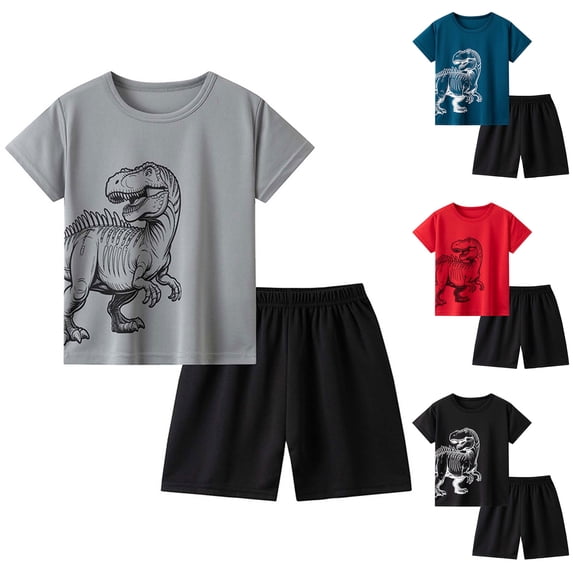 GCETTIC Baby Boy Outfits Boys Clothes Kids Spring Summer Cotton Cartoon Dinosaur Printed Short Sleeve Training Clothing Set 2-Piece,Size 7-8 Years
