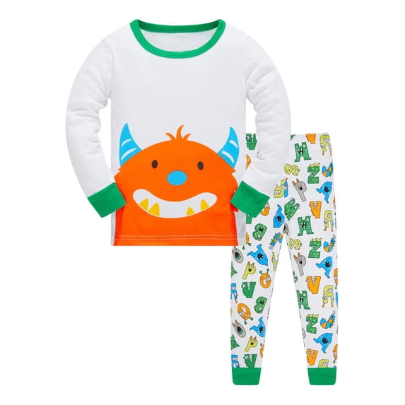 GCETTIC Baby Boy Pajamas Toddler And Little Boys' Long Sleeve Top And Pants Snug Fit Pajama Set White,2-3 Years