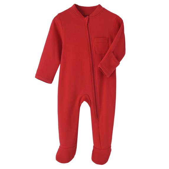 GCETTIC Baby Gender Neutral Zip Front Footed Sleep N Play Pajamas, Sizes Preemie Red 9-12Month