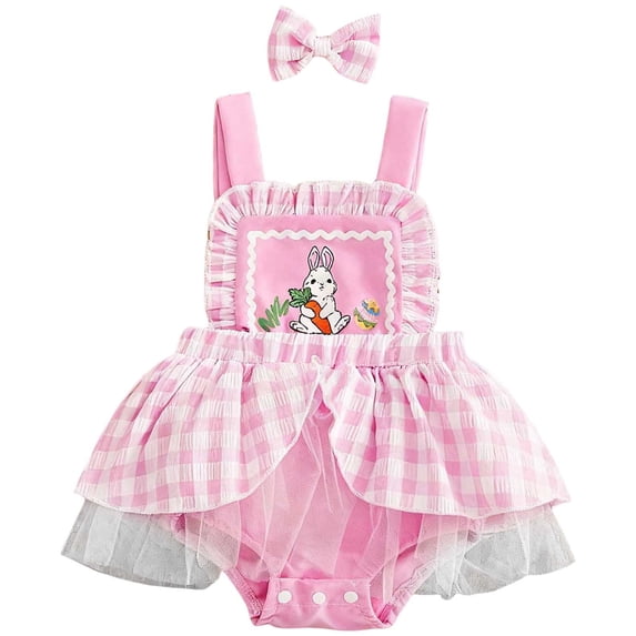 GCETTIC Birthday Baby Girl Clothes Silly Goose Romper Sleeveless Ruffled Letter Embroidered Bow Onesie Infant Summer Outfit 0-3 Months