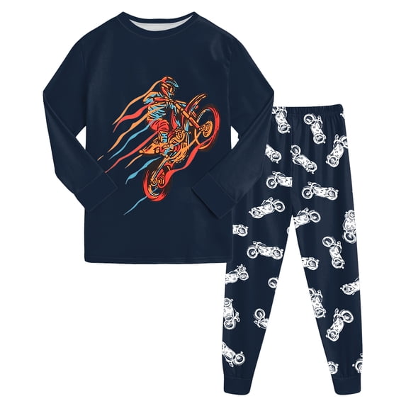 GCETTIC Boys Pajama Set 2 Piece Long Sleeve Pants Cartoon Print Sleepwear Dark Blue, Size 5-6 Years