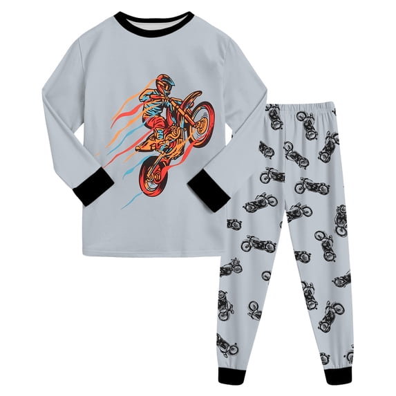 GCETTIC Boys Pajama Set 2 Piece Long Sleeve Pants Cartoon Print Sleepwear Grey, Size 5-6 Years