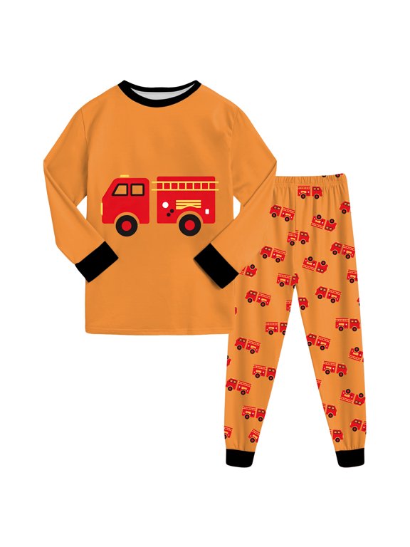 Boys Pajama Set 2 Piece Long Sleeve Pants Cartoon Print Sleepwear Orange Size,3-4 Years