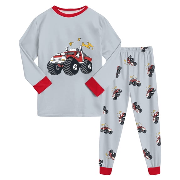 GCETTIC Boys Pajama Set 2 Piece Long Sleeve Pants Cartoon Print Sleepwear Red Size,6-7 Years