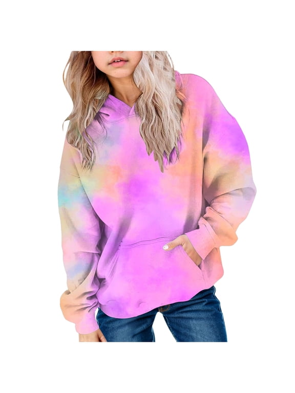 Cute Hoodies for Teen Girls Trendy Preppy Hooded Sweatshirts Oversized Long Sleeve Shirts Gradient Clothes for Girls 5-6 Years
