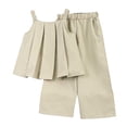 thumbnail image 1 of GCETTIC Girl's 2 Piece Cute Summer Boho Outfits Pleated Spaghetti Strap Crop Top Cami and Wide Leg Pants Sets Trendy Clothes Suit Khaki 3-4 Years, 1 of 6