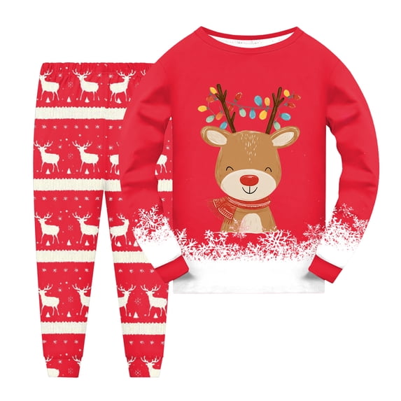 GCETTIC Girls Christmas Pajamas Set Holiday Pjs for Kids Long Sleeve Sleepwear Red 6-7 Years