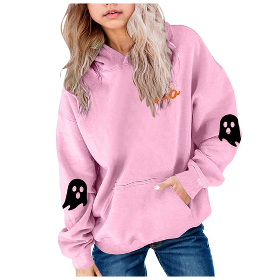GCETTIC Girls Hoodie Sweatshirt Hoodies for Teen Girls Halloween Cute Ghost Graphic Hooded Sweatshirts Oversized Preppy Pullover Season Tops Size,4-5 Years