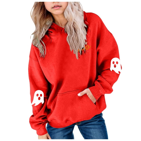 GCETTIC Girls Hoodie Sweatshirt Hoodies for Teen Girls Halloween Cute Ghost Graphic Hooded Sweatshirts Oversized Preppy Pullover Season Tops Size,8-10 Years
