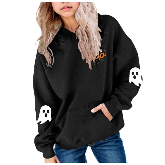 GCETTIC Girls Hoodies Hoodies for Teen Girls Halloween Cute Ghost Graphic Hooded Sweatshirts Oversized Preppy Pullover Season Tops Size,11-12 Years
