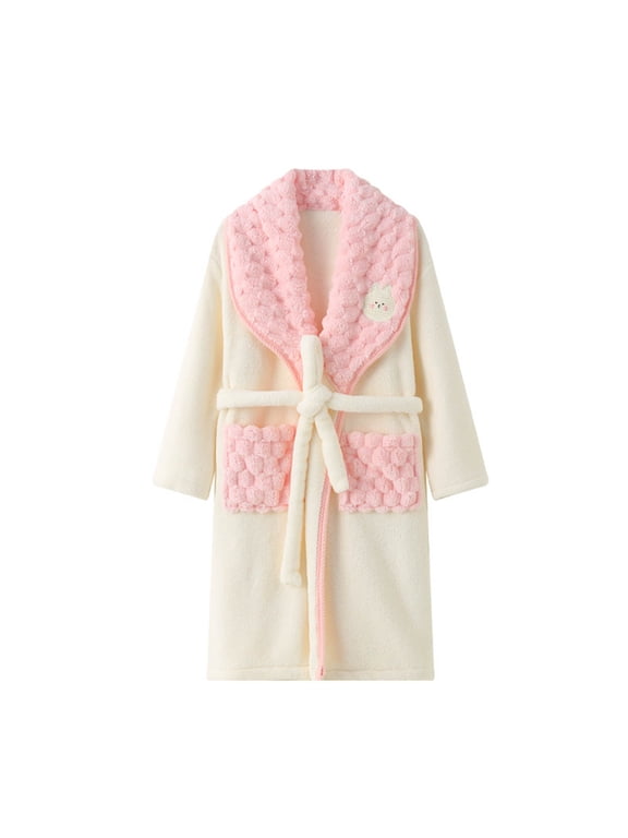 Kids Bathrobes for Boys Unisex Baby Fleece Robe With Hood for Boys And Girls Everyday Pink,2-4 Years