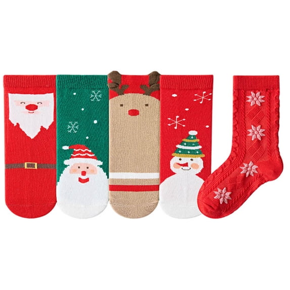 GCETTIC Kids Christmas Crew Socks 5 Pairs, Cute Santa Snowman Xmas Tree Cotton Holiday Socks for Boys Girls, Winter Festive Gift Socks for Toddler Children Dark Purple 1-3 Years