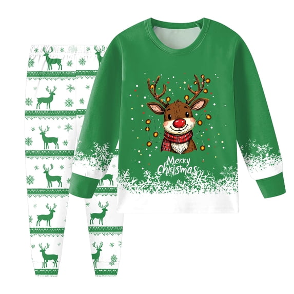 GCETTIC Kids Christmas Pajamas Long Sleeve Holiday Pjs Set Toddler Boys Girls Xmas Jammies Green 6-7 Years