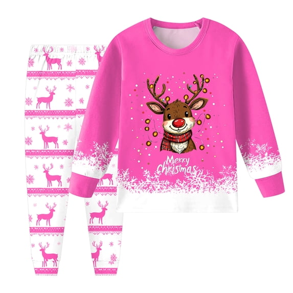 GCETTIC Kids Christmas Pajamas Long Sleeve Holiday Pjs Set Toddler Boys Girls Xmas Jammies Hot Pink 6-7 Years