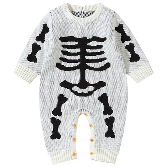 GCETTIC Newborn Halloween Sweater Romper Baby Girl Boy Skeleton Jumpsuit Long Sleeve O-neck Halloween One-Piece Outfit 0-3 Months