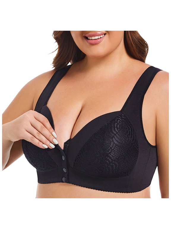 Oversized Front Button Bra Lace Front Lace Polyamide Spandex Cross-Back Casual Black 100E
