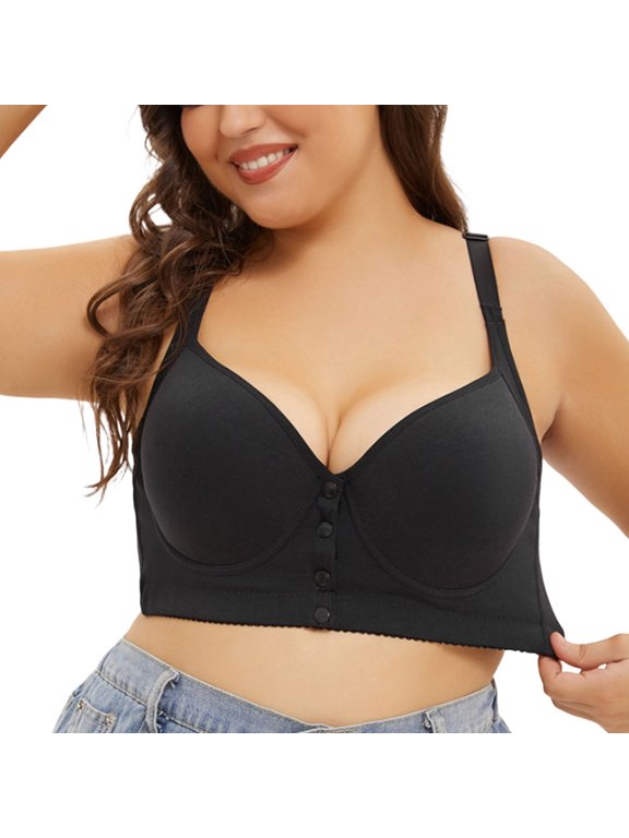 Oversized Front Button Bra Tank Top Smooth Polyamide Spandex Tank Top Casual Black 80A