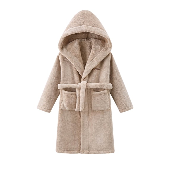 GCETTIC Robe for Boys Hooded Kids Bathrobe Soft Absorbent Medium Weight Swim Robe Coffee,9-12 Years