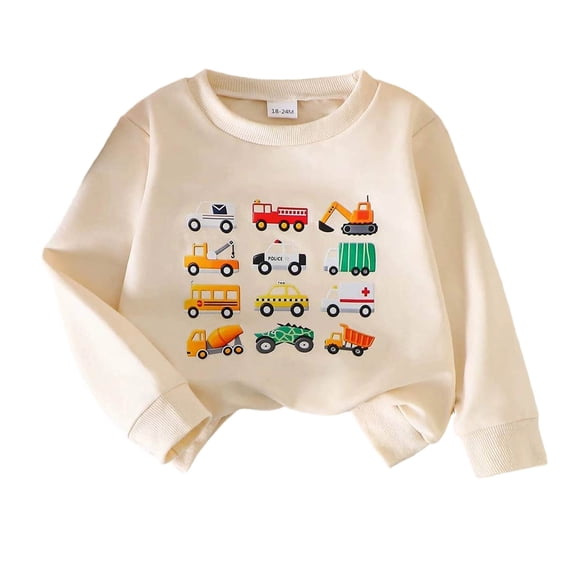 GCETTIC Toddler Boys Crewneck Sweatshirts Cotton Long Sleeve Shirt Tops Cotton Machine Washable Crewneck Fall Winter Spring Cute Fashion Clothing White,18-24 Months