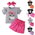 thumbnail image 1 of GCETTIC Toddler Girl Set Adorable Cat Print Ruffle Sleeve Top Heart Shorts and Headband 3-Piece Set for Toddler Girl Summer Clothes Red,3-4 Years, 1 of 6