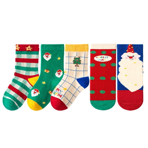 GCETTIC Toddler Kids Christmas Cotton Socks 5‑Pack, Holiday Cute Cartoon Santa Xmas Mid‑Calf Socks, Warm Winter Festive Gift Socks for Little Boys & Girls Purple 6-8 Years