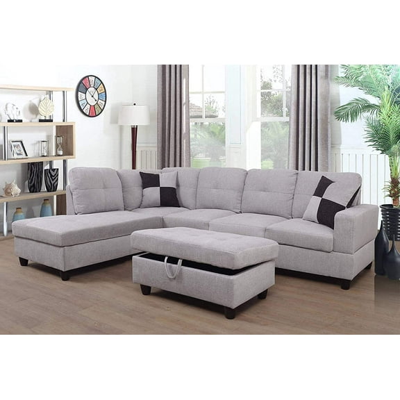 GCF 3-PCPiece Sectional Sofa Couch Set, L-Shaped Modern Sofa with Chaise Storage Ottoman and Pillows for Living Room Furniture, Right Hand Facing Sectional Sofa Set
