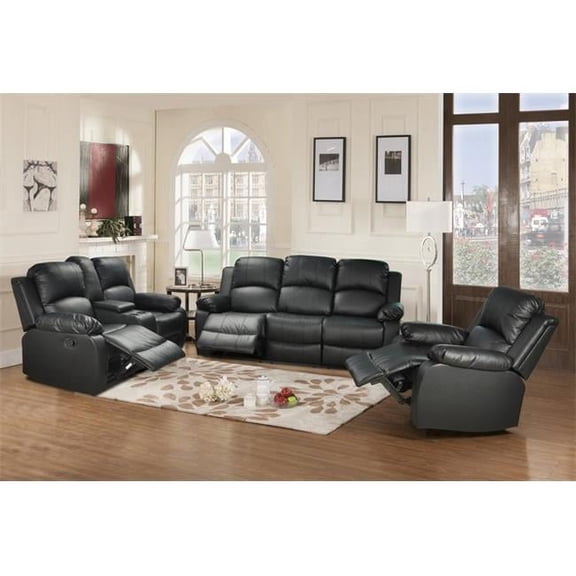 GCF Furniture LGS2890B Utica Reclining Sofa Set, Black - 40 x 82 x 37 in.