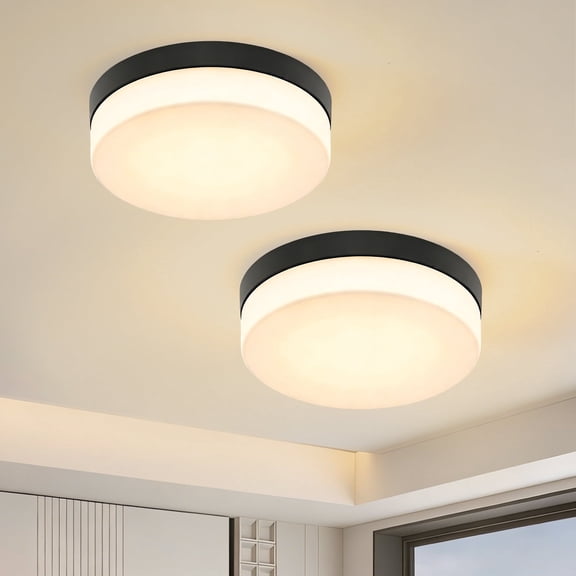 GCGAFUL 11'' 2-Pack LED Flush Mount Ceiling Light Fixture, 24W 3000K/3500K/4000K/5000K/6000K, Dimmable Ceiling Lamp Surface Mount Round Lighting Fixture for Bedroom, Dining Room, Kitchen,Black