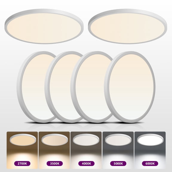 GCGAFUL 11.8in LED Flush Mount Ceiling Light 6 Pack, 24W Dimmable 5CCT Modern Fixture, for Bedroom, Living Room, Kitchen
