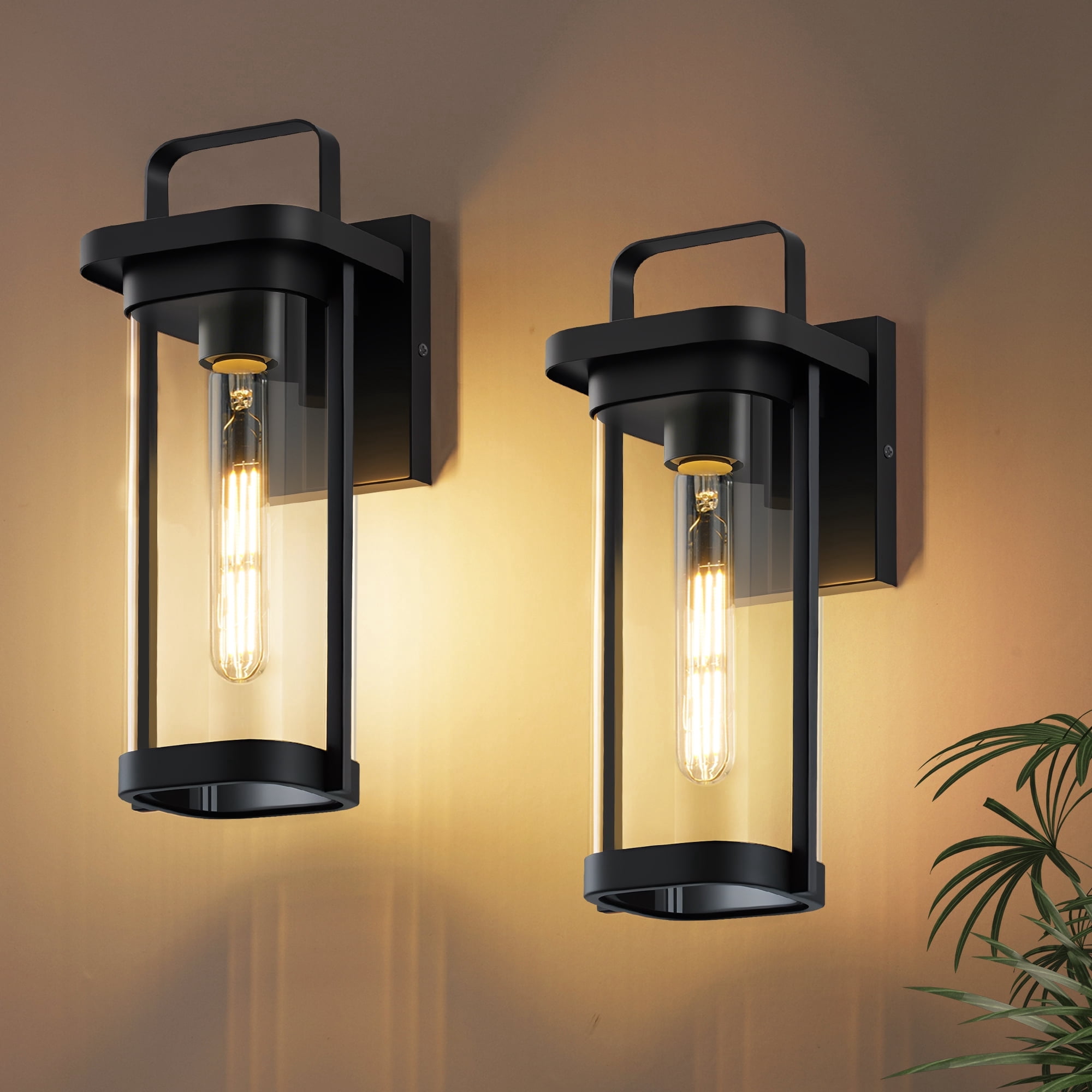 GCGAFUL 11 Inch Outdoor Wall Light, 2 Pack Matte Black Exterior Sconce with Clear Glass, Waterproof Porch Lighting for Front Door, Garage, Patio