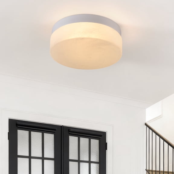 GCGAFUL 11 in. Modern White Integrated LED Flush Mount Ceiling Light Fixture with Alabaster Glass Shade