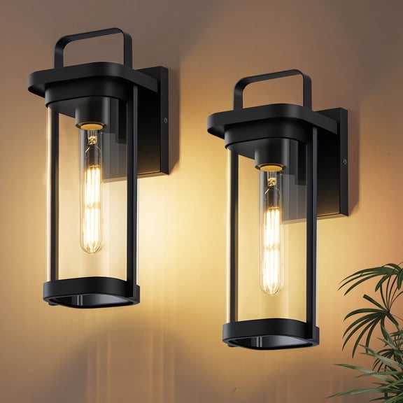 GCGAFUL 13.5 Inch Outdoor Wall Light, 2 Pack Matte Black Exterior Sconce with Clear Glass, Waterproof Porch Lighting for Front Door, Garage, Patio
