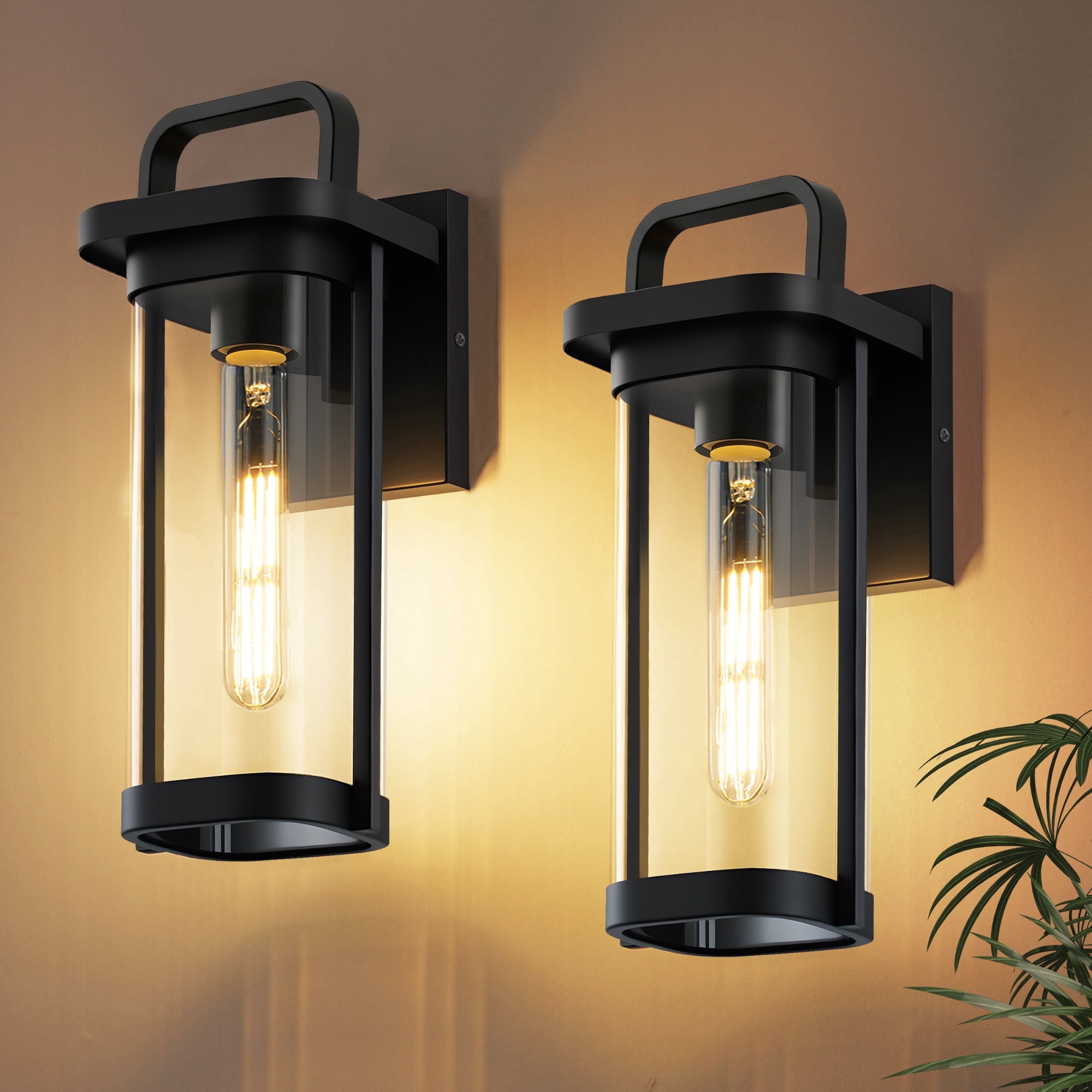 GCGAFUL 16 Inch Outdoor Wall Light, 2 Pack Matte Black Exterior Sconce with Clear Glass, Waterproof Porch Lighting for Front Door, Garage, Patio