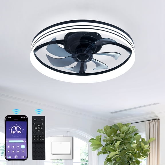GCGAFUL 18.9" Ceiling Fan with Light and Remote, Flush Mount Led Fan with Stepless Dimming, 6 Speeds, 3 Color Temperatures, Low Profile for Bedroom