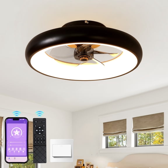 GCGAFUL 18.9" Ceiling Fan with Light and Remote, Flush Mount Led Fan with Stepless Dimming, 6 Speeds, 3 Color Temperatures, Low Profile for Bedroom