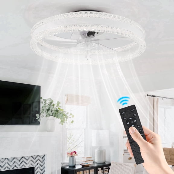 GCGAFUL 19.7 Inch Flush Mount Ceiling Fan with Light, 3CCT Dimmable LED Reversible Fan with Remote, White Fixture for Bedroom Living Room