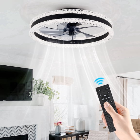 GCGAFUL 19.7 Inch Flush Mount Ceiling Fan with Light, 3CCT Dimmable LED Reversible Fan with Remote, Black Fixture for Bedroom Living Room