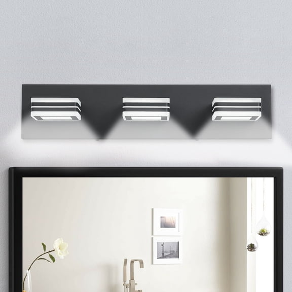 GCGAFUL 19.7 in.3-Light Black Rotatable Head Dimmable LED Bathroom Vanity Light with Acrylic Shade
