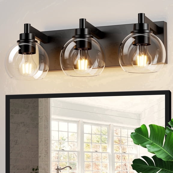 GCGAFUL 19 in. 3-Light Matte Black Modern Dimmable Bathroom Vanity Light with Clear Glass Globe Shade