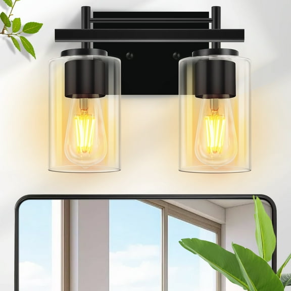 GCGAFUL 2-Pack Bathroom Vanity Light, 4.33 in. 1-Light Matte Black Modern Wall Sconce with Clear Glass Shade