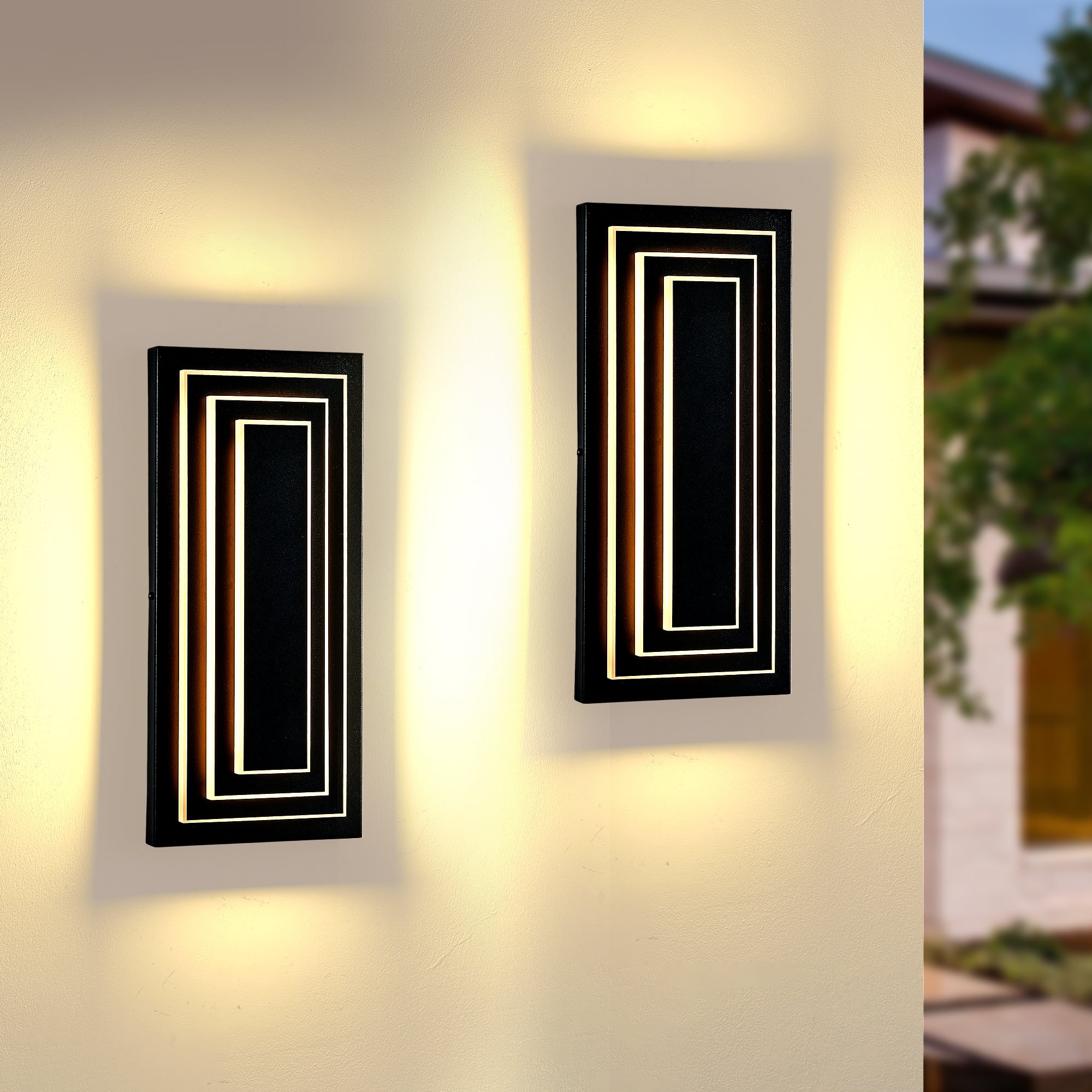 GCGAFUL 2-Pack LED Outdoor Wall Lights,  16 in. Modern IP65 Waterproof Exterior Lights Fixture for Entrance, Hallway, Garage