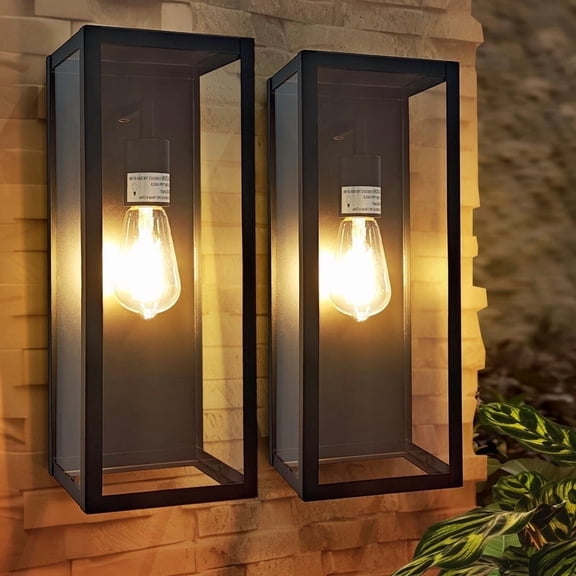 GCGAFUL 2-Pack Modern Outdoor Wall Lantern, 15 in. Outdoor Wall Sconce with with Clear Glass