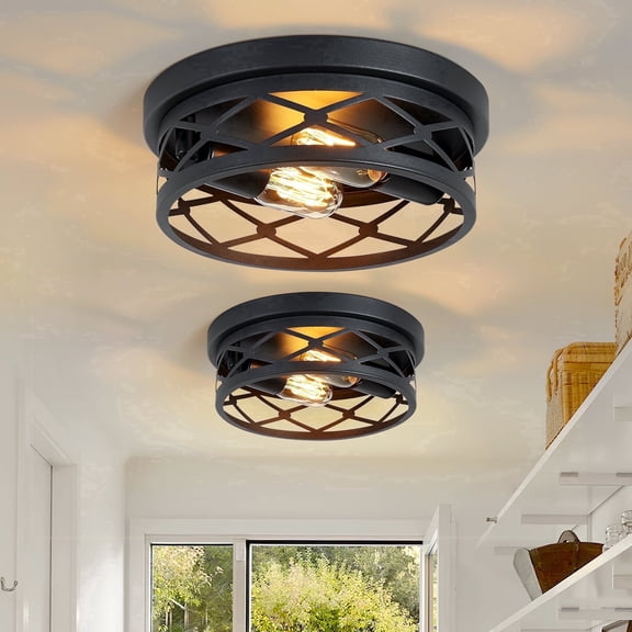 GCGAFUL 10.7" 2-Light Farmhouse Flush Mount Ceiling Light 2 Pack, Vintage Round Black Ceiling Light for Hallways, Kitchens, Living Rooms