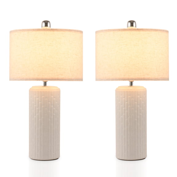 GCGAFUL 20.8in Modern Ceramic Table Lamp with Textured Base, Farmhouse Rustic Bedside Lamp with Fabric for Living Room, Bedroom Nightstand