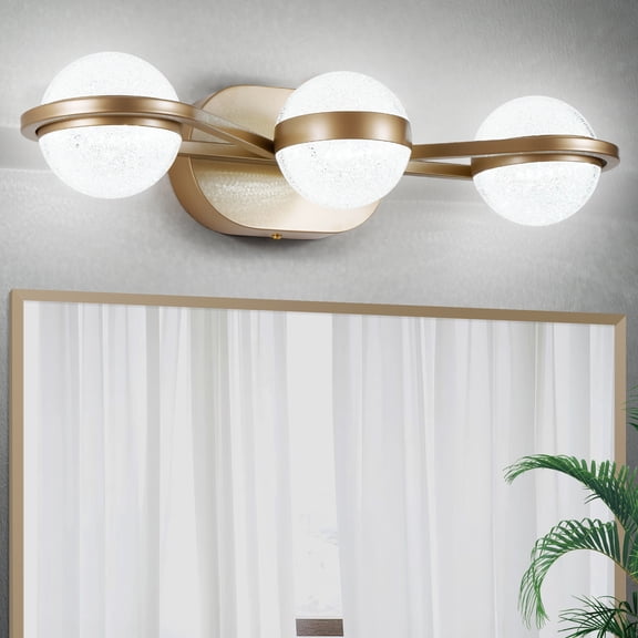 GCGAFUL 21.1" Bathroom Vanity Light, 18W 3-Light Dimmable Globe Wall Sconce, Modern Gold Indoor Lamp for Mirror Cabinet Hallway Living Room