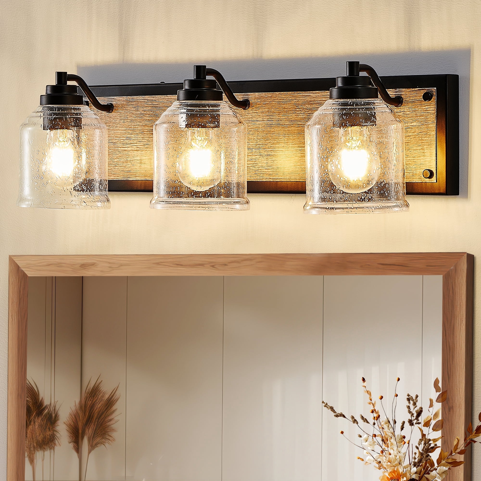 GCGAFUL 23 in. 3-Light Farmhouse Bathroom Vanity Lighting Fixtures Over Mirror with Bubble Glass Shades